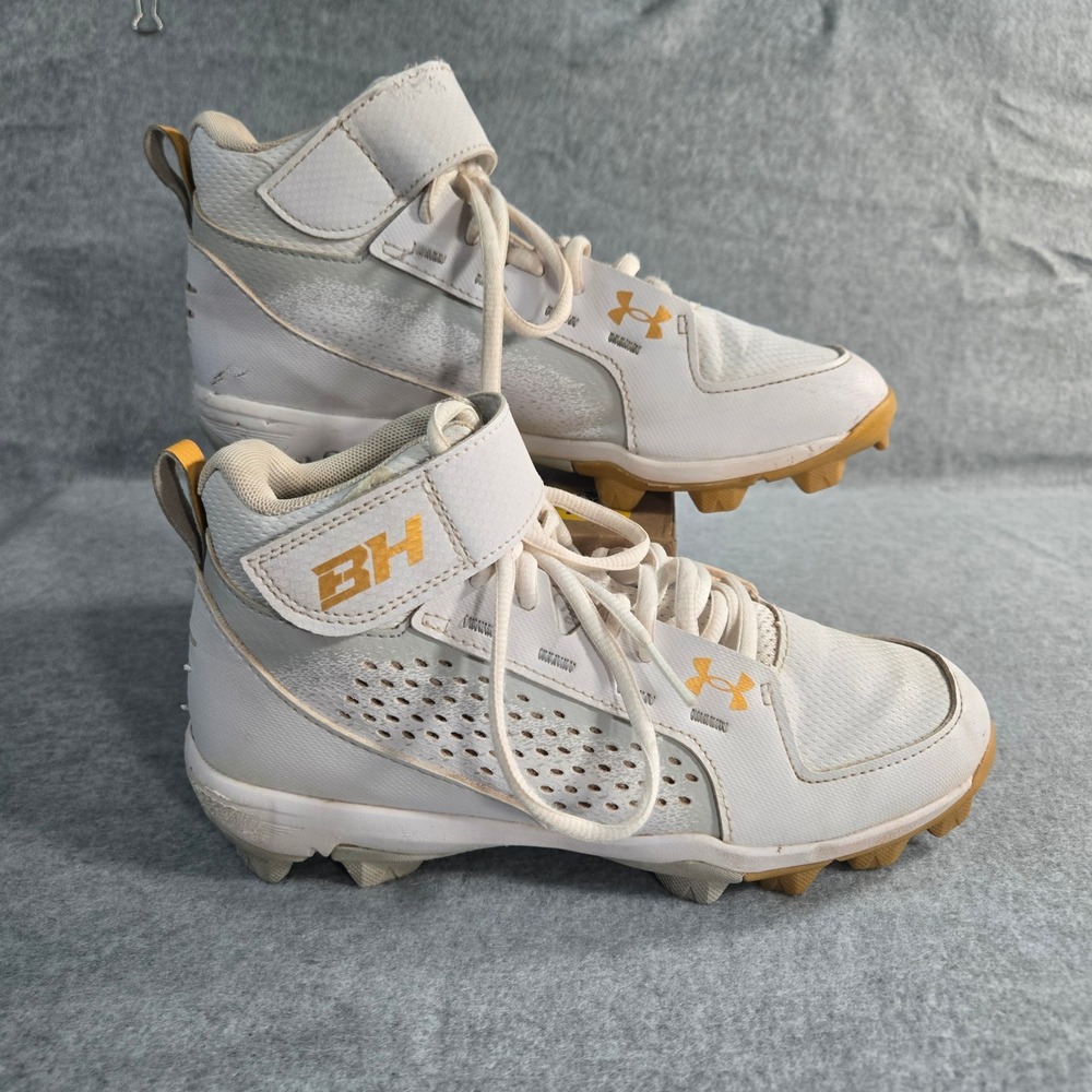 Under Armour Bryce Harper 7 Mid RM Baseball Cleats Kids 4Y White Gold 3024325